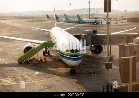 Saudia Airlines airplane, airfield, Airport Jeddah, Saudi Arabia, JED, Asia Stock Photo