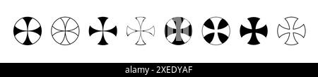 Cross in circle and rounded cross icon, simple symbol, outline shape Stock Vector