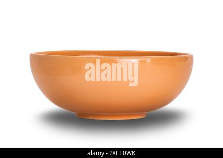 Side view of empty single ceramic bowl isolated on white background. Stock Photo