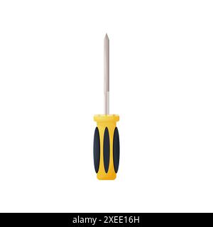 Yellow screwdriver with rubberized handle on white insulated background. Cartoon style. Vector Stock Vector