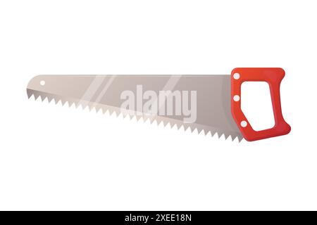 Hand saw with red handle on white insulated background. Cartoon style. vector Stock Vector