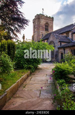 The sloping path leading to the doorway of St Bartholomew's Church, Colne, Lancashire Stock Photo