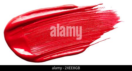 Red smear of oil paint isolated on white background. Stock Photo