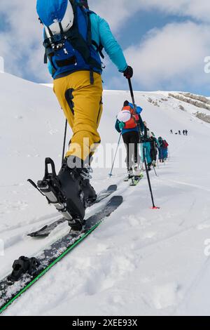 Close-Up of Ski Gear Ready for a Challenging Ascent Stock Photo