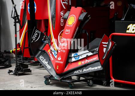 Spielberg, Autriche. 27th June, 2024. Scuderia Ferrari SF-24, mechanical detail during the Formula 1 Qatar Airways Austrian Grand Prix 2024, 11th round of the 2024 Formula One World Championship from June 28 to 30, 2024 on the Red Bull Ring, in Spielberg, Austria - Photo Xavi Bonilla/DPPI Credit: DPPI Media/Alamy Live News Stock Photo