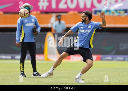 India's Virat Kohli warming up before the 2024 ICC Men's T20 World Cup semi-final match at the Providence Stadium in Georgetown, Guyana. Picture date: Thursday June 27, 2024. Stock Photo