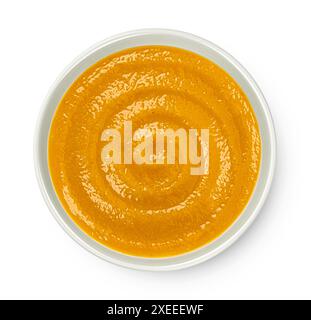 Pumpkin cream soup isolated on white background, top view Stock Photo