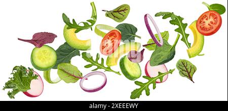 Vegetable salad leaves mix isolated on white background Stock Photo