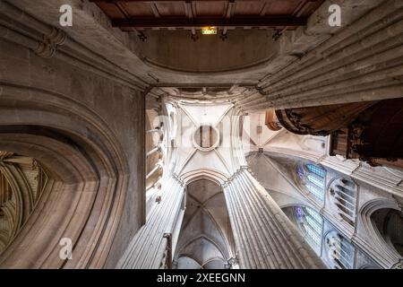 View looking upwards in the strikingly beautiful Bourges Cathedral of St Etienne, France, designated a UNESCO world heritage site. Stock Photo