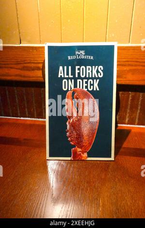 Red Lobster restaurant menu, North Florida. Stock Photo