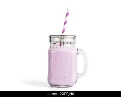 Blueberry smoothie in mason jar glass isolated Stock Photo