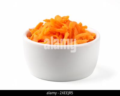 Grated carrots isolated on white Stock Photo