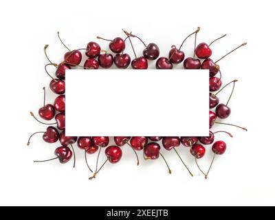 Cherry isolated on white with white rectangle Stock Photo
