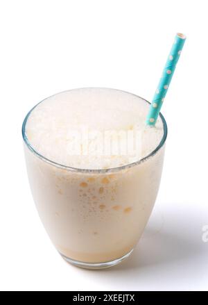 Vanilla milkshake with foam isolated on white Stock Photo