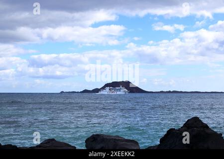 Corralejo, Canary island of Fuerteventura in Spain - November 25 2023: Armas Ferry approaching Corralejo Fuerteventura Stock Photo