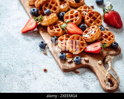 Delicious soft belgian waffles with berries, copy space Stock Photo