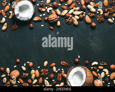 Background of mixed nuts with copy space Stock Photo