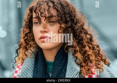 Street portrait of the young woman. Stock Photo
