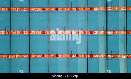 Agro-Innovation: LED Grow Lights in High-Tech Greenhouse Panels Stock Photo