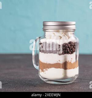 Hot chocolate mix in mason jar with copy space Stock Photo