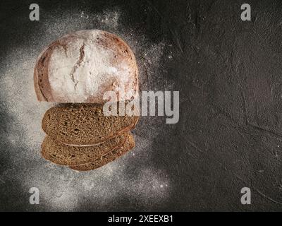 Sliced homemade sourdough rye bread top view Stock Photo