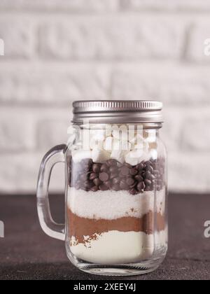 Hot chocolate mix in mason jar with copy space Stock Photo