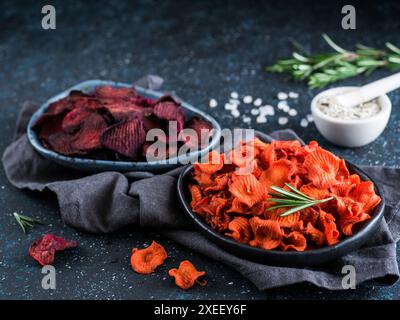 Baked beet slices. Healthy beetroot chips Stock Photo