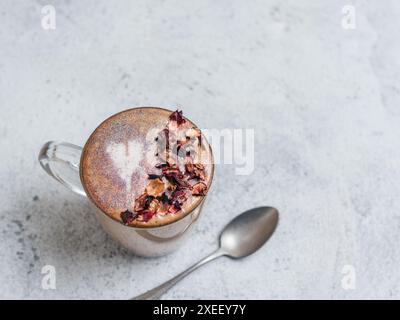 Diamond cappuccino coffee with dried rose petals Stock Photo