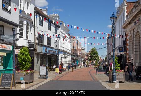 High street and shops in Hitchin, Hertfordshire, England Stock Photo