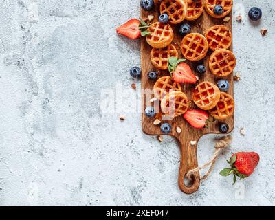 Delicious soft belgian waffles with berries, copy space Stock Photo