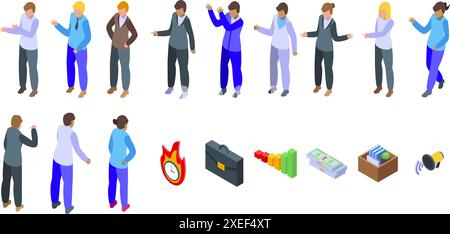 Yell boss icons set. Business people are discussing, gesturing, and working together in this business concept icon set Stock Vector