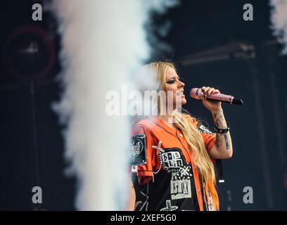 Odense, Denmark. 27th June, 2024. Canadian singer Avril Lavigne is performing at Tinderbox musicfestival in Odense, Denmark on Thursday, June 27, 2024. (Photo: Helle Arensbak/Ritzau Scanpix) Credit: Ritzau/Alamy Live News Stock Photo