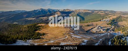 Panoramic view near the Prislop Pass on the border of the MaramureÈ™ region in springtime. Landscape Stock Photo