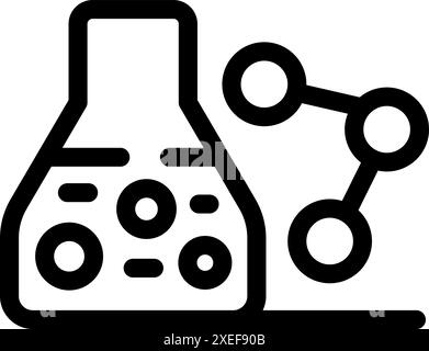 Simple bold outline icon representing laboratory glassware experimenting with molecule bonds Stock Vector