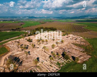 An aerial view of the scenic Tel Megiddo, the ancient Armageddon site