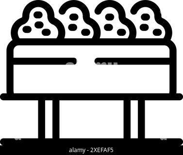 Outline icon of a platform with an urban farming container growing vegetables Stock Vector