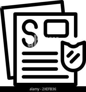 Broken shield is failing at protecting a document, representing the concept of data breach and compromised information security Stock Vector