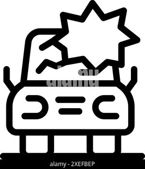 Line icon of a car crash with a damaged front and broken windshield Stock Vector