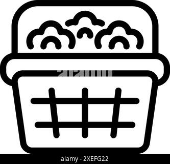 Laundry basket full of clothes, laundry service line icon, suitable for web, apps and print Stock Vector
