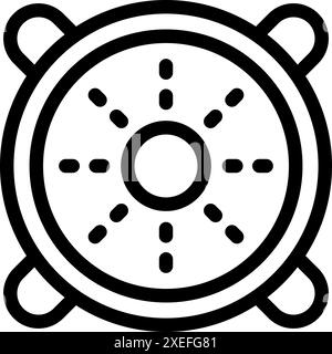 Round manhole cover with holes forming a sun pattern icon, line art style isolated on white background Stock Vector