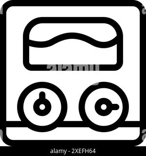 Simple black and white icon of a washing machine dashboard showing the washing program Stock Vector