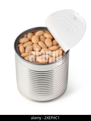 Opened tin can with beans Stock Photo