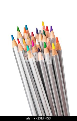 Wooden color pencils on a white background Stock Photo