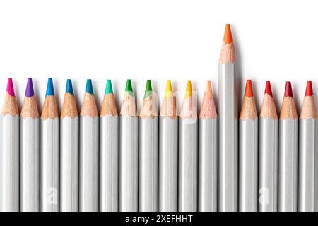 Wooden color pencils on a white background Stock Photo