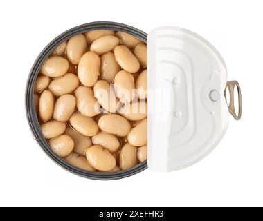 Opened tin can with beans Stock Photo