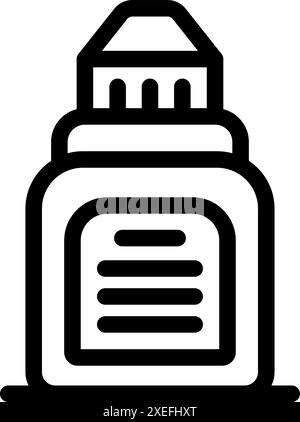 Black outline icon representing a vape liquid bottle, emphasizing its nicotine content display Stock Vector