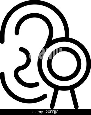 Magnifying glass is focusing on an ear, symbolizing the concept of listening carefully Stock Vector