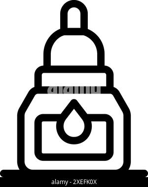 Simple black and white line icon of a bottle of printer ink with a drop inside a square Stock Vector