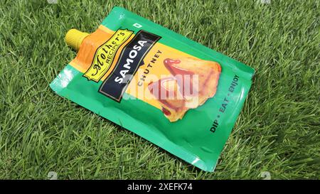 Samosa chutney in green packet. Dips in packet by Mother's recipe brand Stock Photo