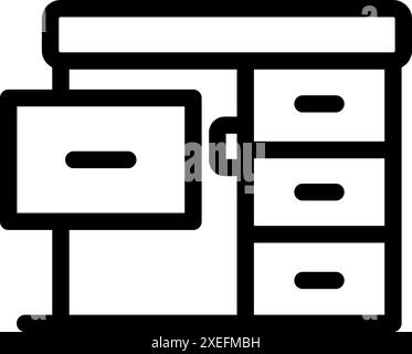 Simple line icon of a desk with drawers and a computer screen, representing a home office setup Stock Vector
